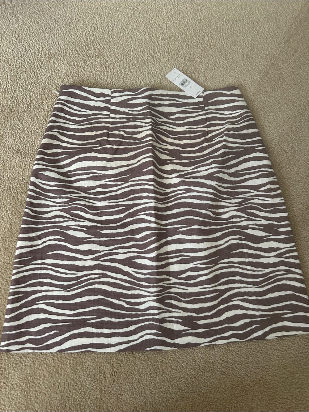 LOFT Zebra-Print A-Line Skirt in Brown and White
